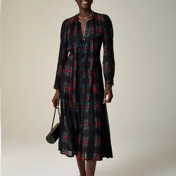 NEW! J. CREW Tie-Neck Dress in Stewart Plaid Tartan Size Medium - Picture 2 of 9